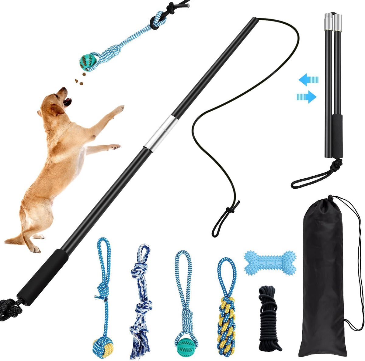 Flirt Pole for Dogs, Heavy Duty 33" Detachable Toy with 5 Lures