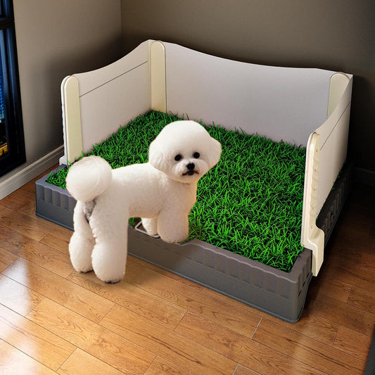 Dog Litter Box with Grass Pad，3 Leak-Proof Walls, 26" X 20" Indoor Puppy Pee Pad Holder, Protection Wall Every Side for No Leak, Spill, Accident(Medium)