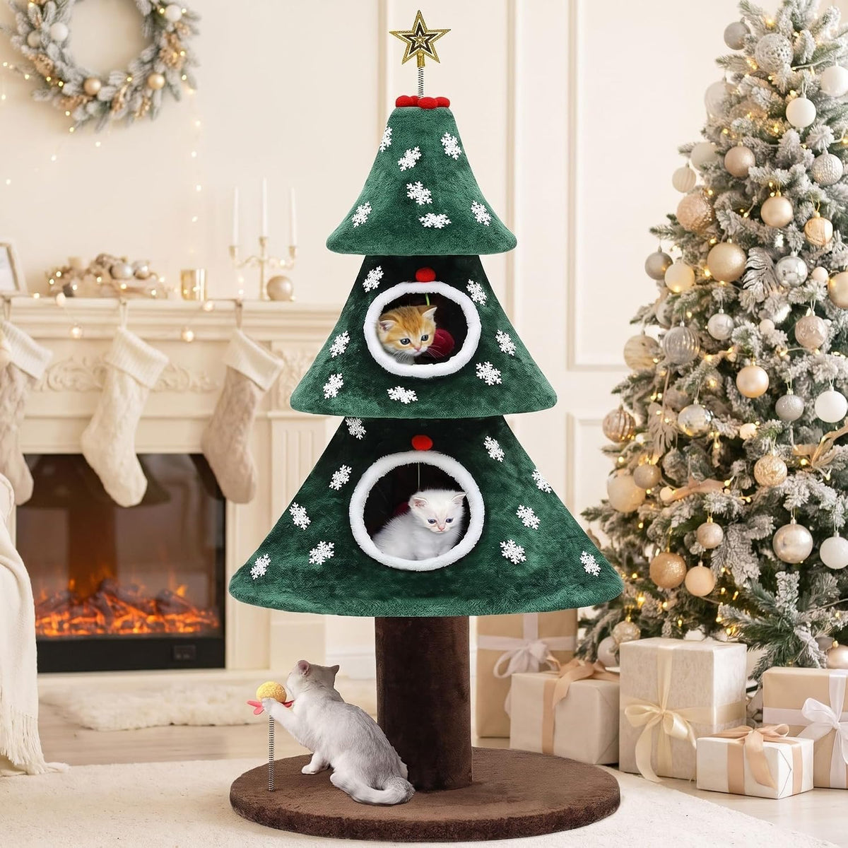 DWVO 52" Christmas Cat Tree with 2-Storey House