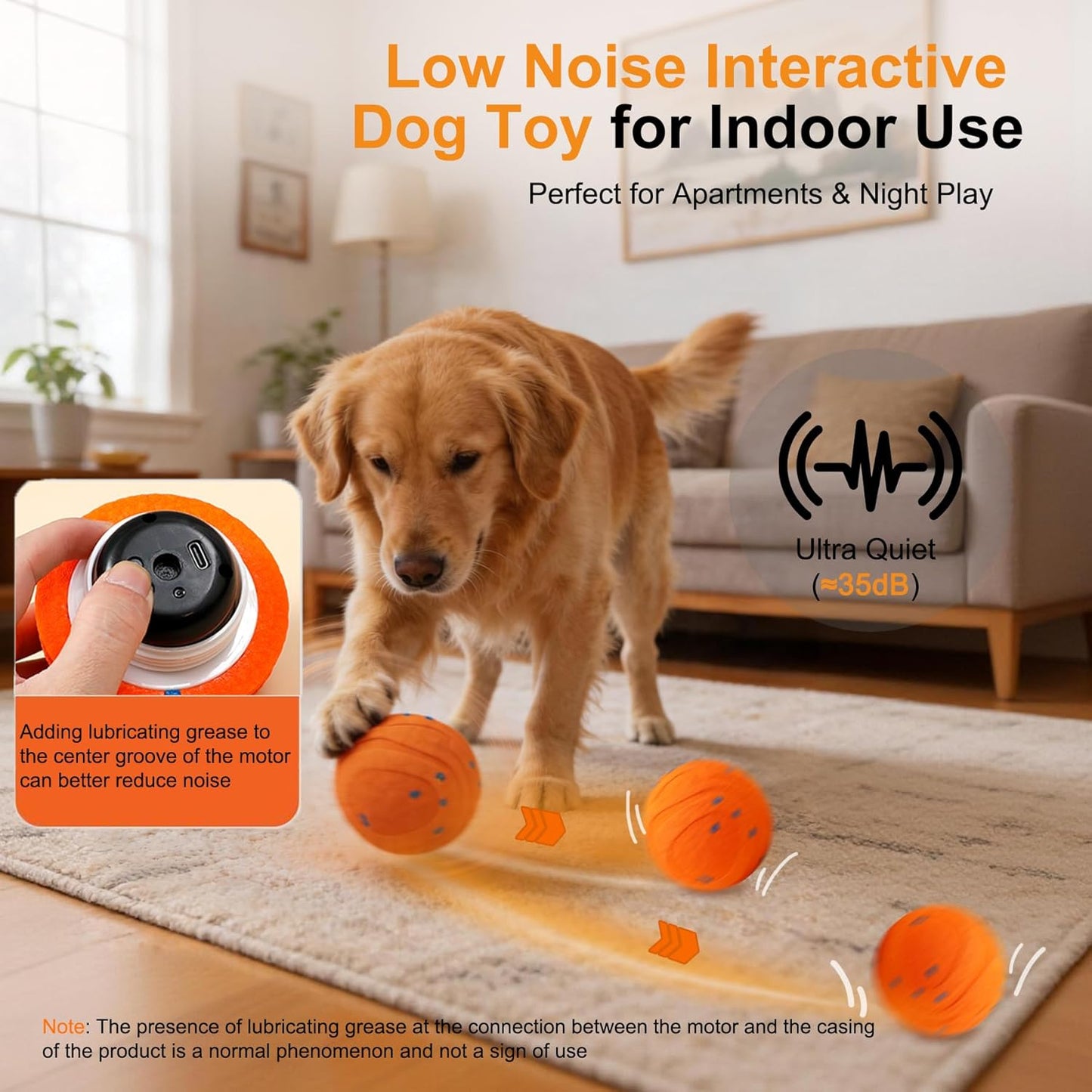Interactive Automatic Bouncing Dog Ball, Motion Activated Self Moving Toy for Boredom & Separation Anxiety, Durable Chew-Proof ETPU Shell, Rechargeable Pet Ball for Indoor Outdoor, Small Medium Dogs