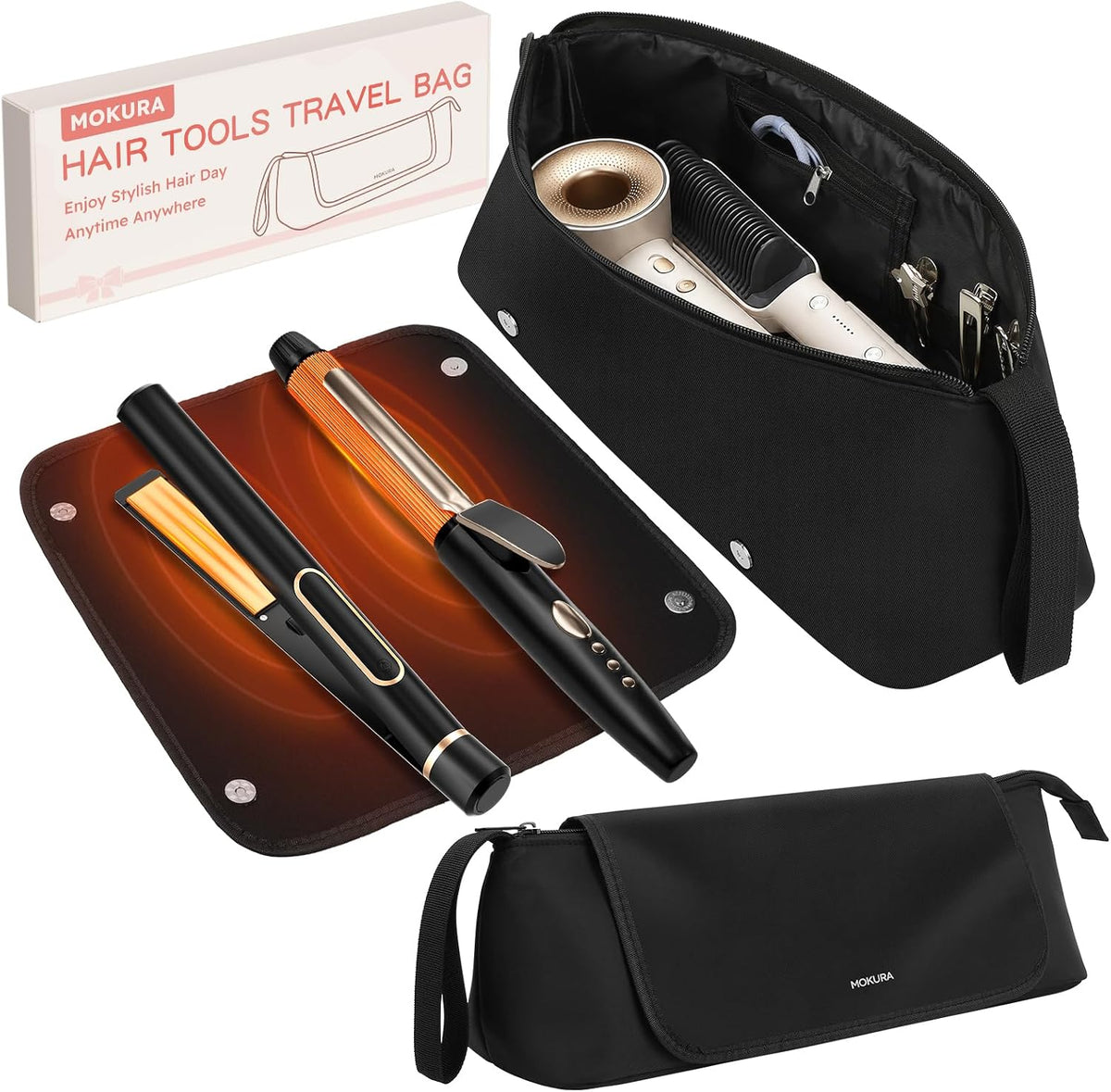 MOKURA Hair Tools Travel Bag with Heat Resistant Mat Fits Flat Irons