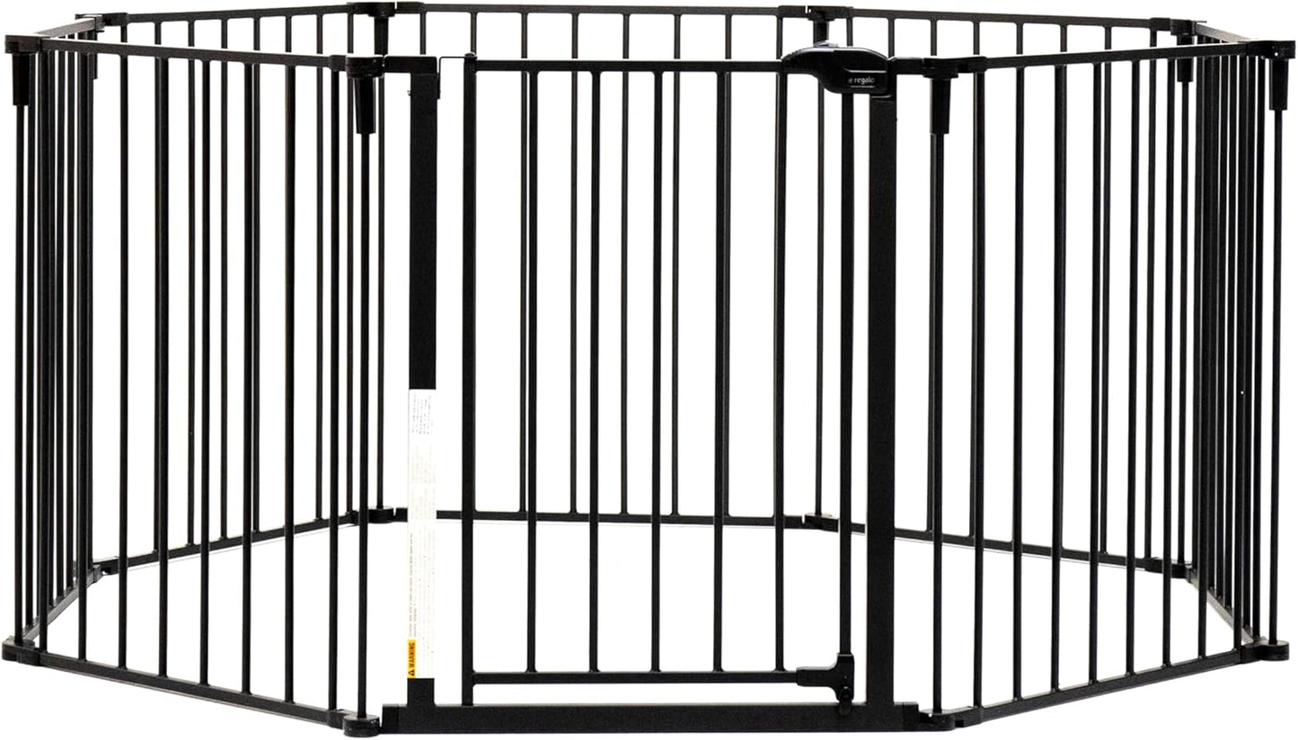 Regalo Safety 192" Super Wide Baby Gate & Play Yard, 2-In-1 Convertible Extra Wide Safety Barrier, Hardware Mounted for Toddlers & Pets, Tested & Safe for 30 Years, American Designed & Owned, Black