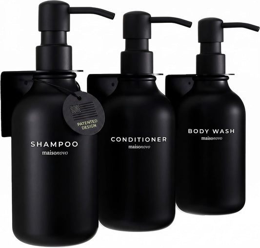 Maisonovo Shampoo and Conditioner Dispenser|Refillable Black Set of 3