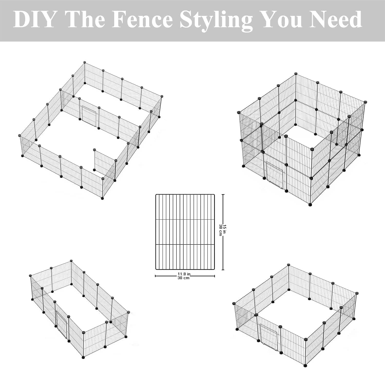 LURIVA DIY Small Animal Playpen, Pet Playpen, Guinea Pig Cages, Rabbit Playpen, Dog Puppy Playpen, Indoor Metal Wire Yard Fence, 15 X 12 Inch, 12 Panels, Black