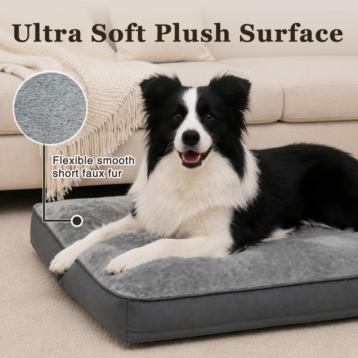 NUPIDA Large Plush Dog Bed for Crate with Washable Cover, 35X22, Grey