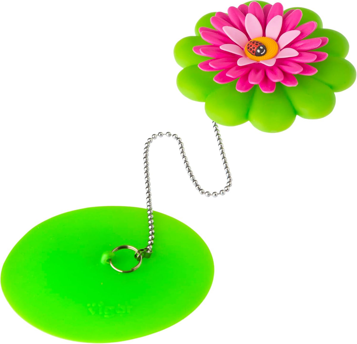 Vigar Flower Power Bathtub Drain Stopper with Chain, Pink Green