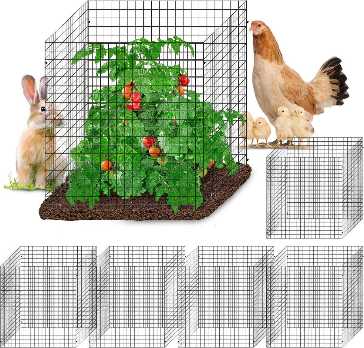 24 Pics DIY Metal Plant Protectors from Deer, Garden Fencing Animal Barrier Size 11.8 * 11.8 Inches, Mesh Plant Cage Chicken Wire Cloche for Plants with Stakes and Nylon Cables (24 Pcs)
