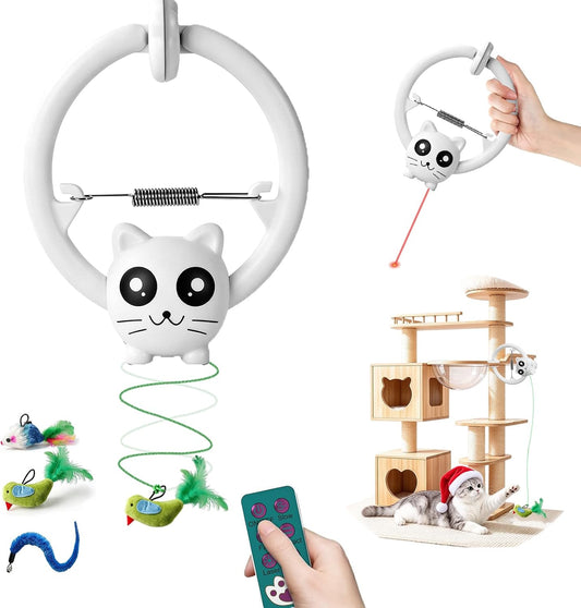Interactive Cat Toy, Hanging Cat Toys with Cat Laser, Remote Control Cat Toys for Indoor Cats, 3 Play Modes & USB Rechargeable Cat Toys for Kitten & Adult Cats