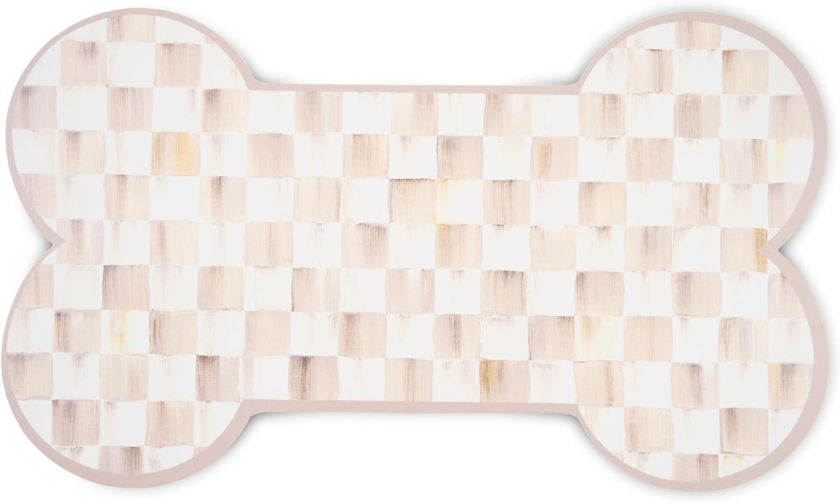 MACKENZIE-CHILDS Pup Placemat, Decorative Pet Mat for Food and Water Bowls, 24" X 9.5", Brown-And-White Mocha Check