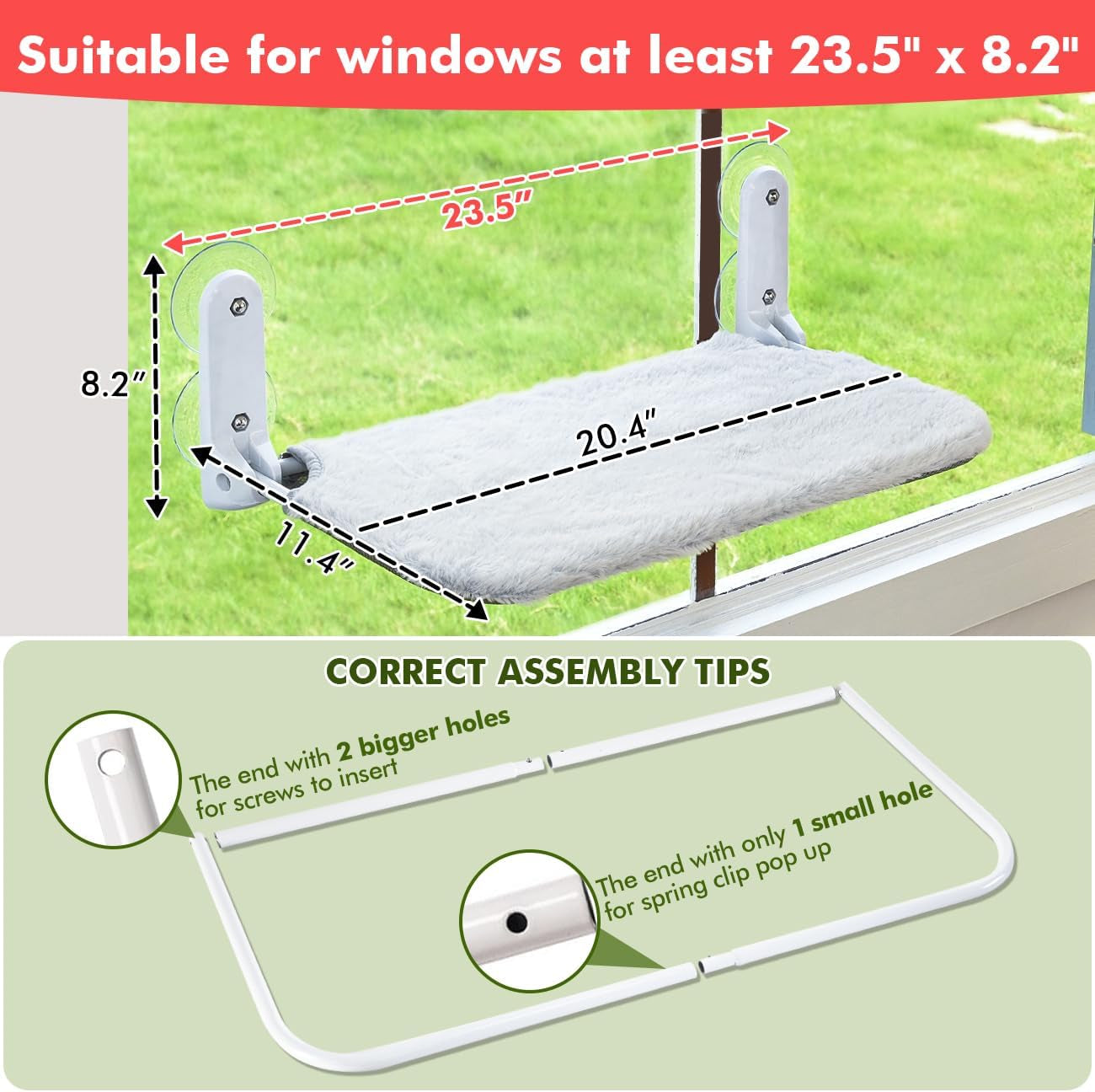 Zoratoo 2PC Cat Window Perch Cordless Foldable Cat Hammock Bed for Window with Metal Frame and Reversible Cover, Large Suction Cups Window Resting Seat for Indoor Cats (Cat Bed, M-2PC)