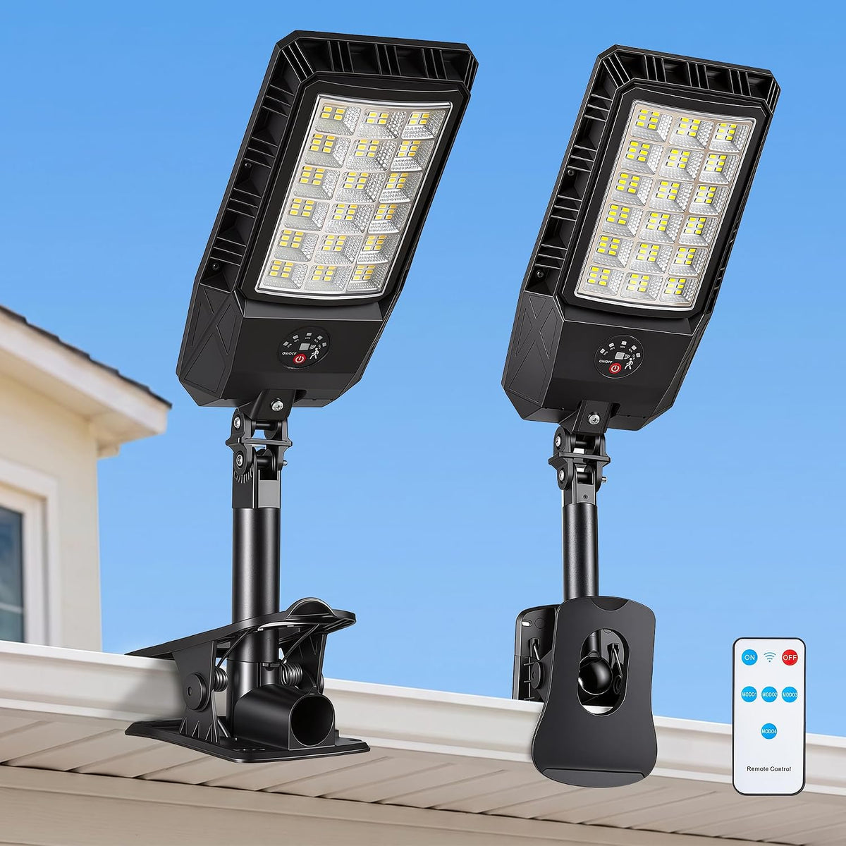 LUHLEE 4000LM Clip-On Solar Street Flood Light Outdoor,Motion Sensor,2 Pack