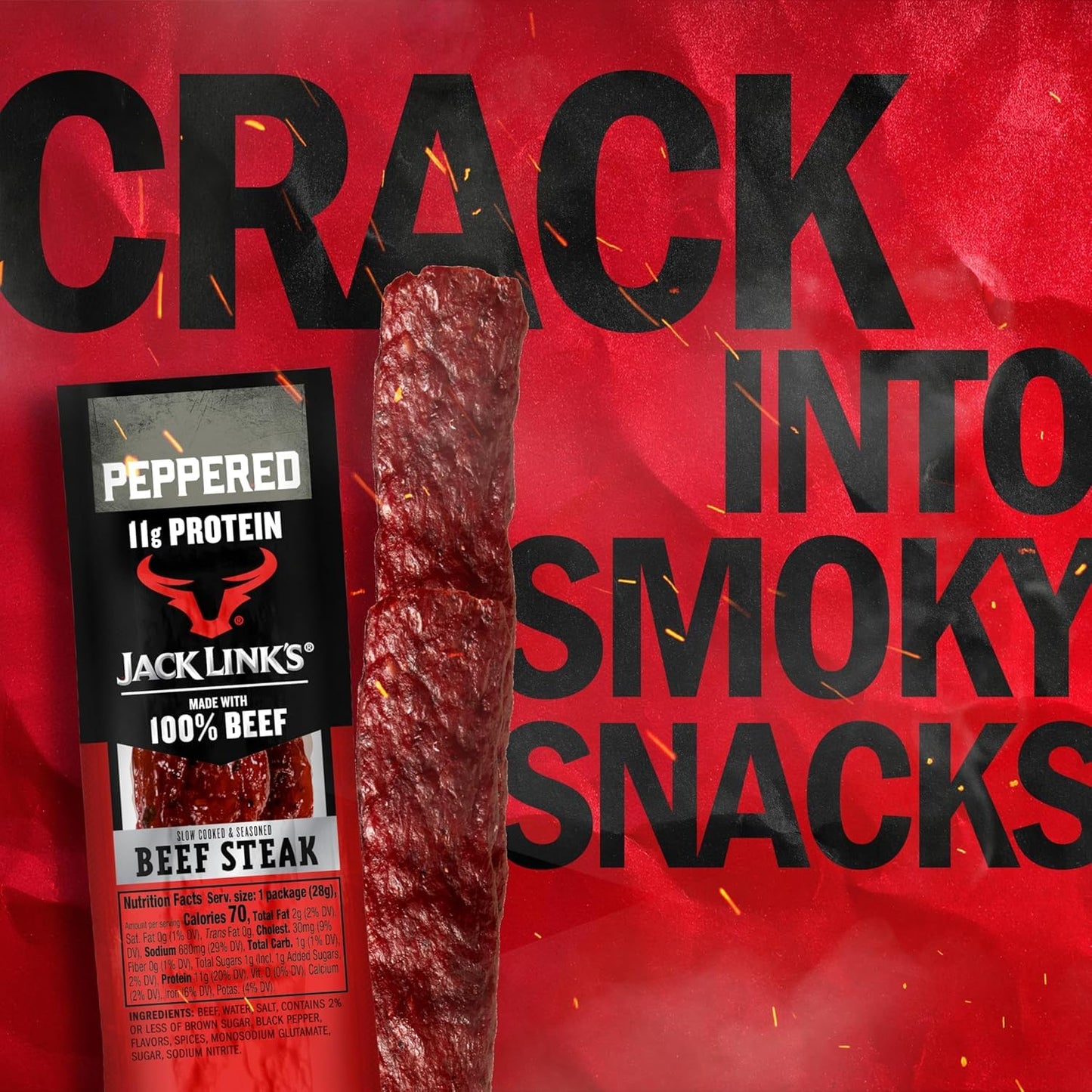 Jack Link'S Peppered Beef Jerky Steaks - Ready to Eat Real Meat Protein Snacks - 11G Protein per Serving - Made with 100% Real Beef - (12 Pack) 1 Oz Meat Snacks