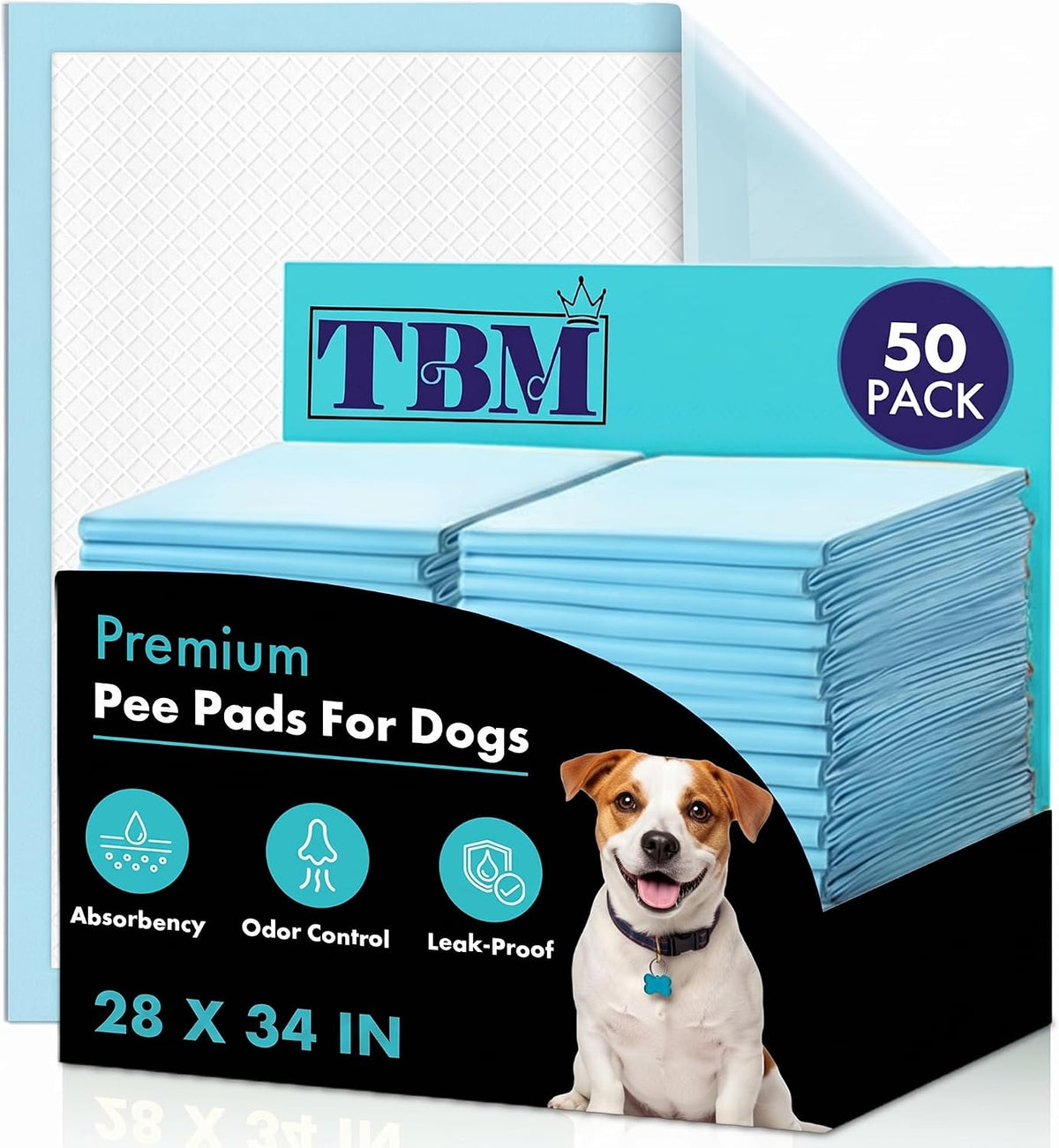 TBM 28X34 Pee Pads for Dogs (50 Count) - Super Absorbent Dog Pee Pad
