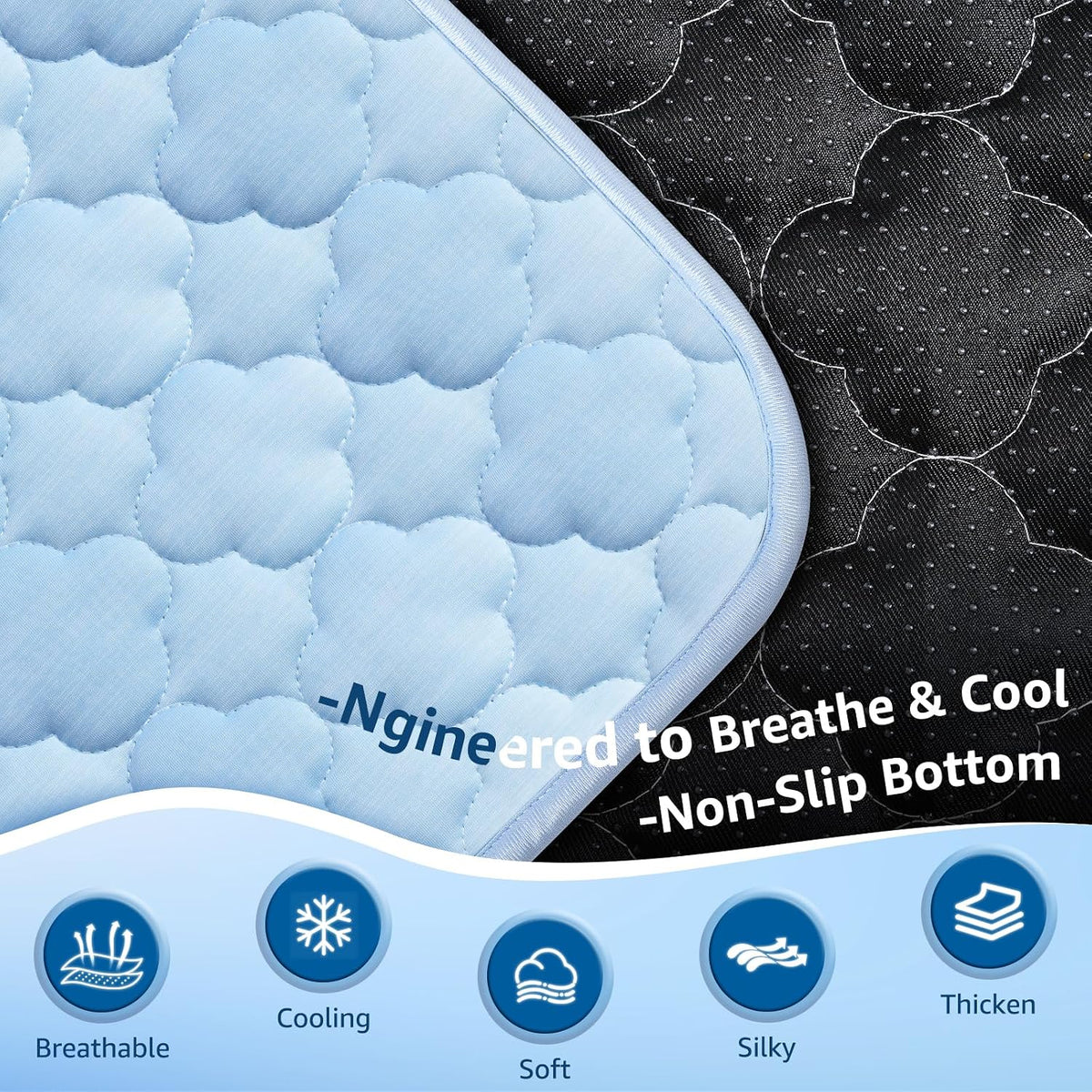 Cooling Mat for Dogs Extra Large 43" X 31", Cooling Pet Bed W Ice Silk Fabric & Waterproof Cover, Summer Cool Pad for Dogs, Non-Slip Washable Pet Blanket for Crate Kennel (Cryo Ice Blue)