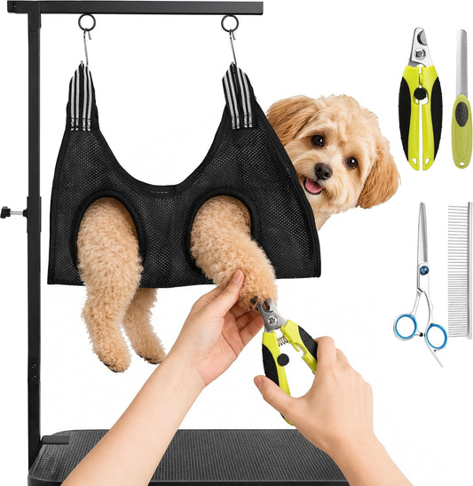Dog Grooming Kit | Foldable Dog Grooming Table Arm with Clamp | Adjustable Grooming Table for Dogs at Home | Includes Hammock, Scissors Set, Nail Trimming Set | for Small and Medium Dogs