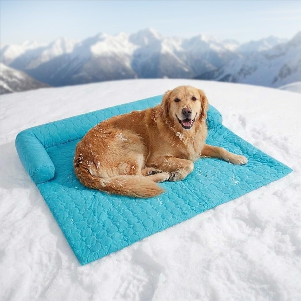 Muddy Mat® Cooling Dog Bed for Dogs – 37" X 47" Ice Silk Bed with Bolster Pillow | Orthopedic Memory Foam, Neck & Spine Support | Removable Washable Cover | Non-Slip, Blue