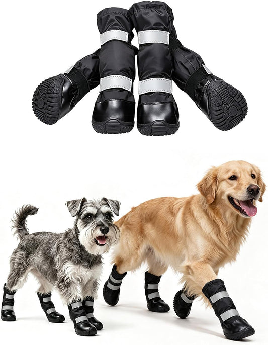 Dog Boots for Small Dogs, 4 PCS Winter Warm Dog Shoes, Anti-Slip Waterproof Pet Paw Protectors, Snow Rain Mud Outdoor Walking Hiking Dog Booties with Reflective Strips, Black XS(#1)