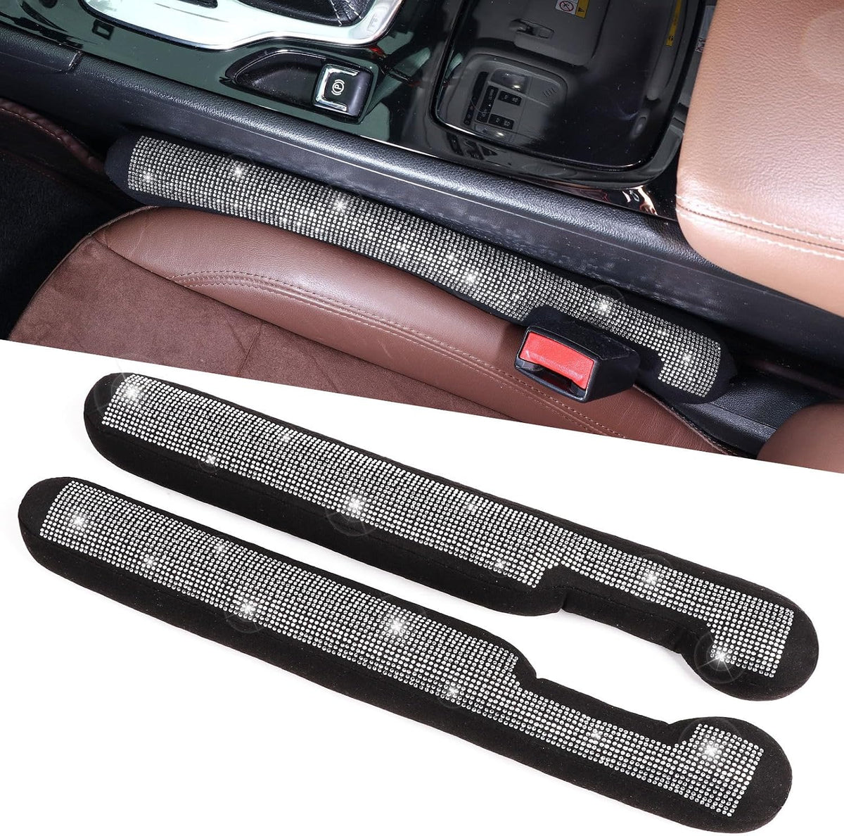 Tobequeen Bling Car Seat Gap Filler Universal Fit for Car SUV Truck, Set of 2 Handmade Crystal Diamond Rhinestone Seat Gap Blocker Bling Car Accessories for Women(Silver)