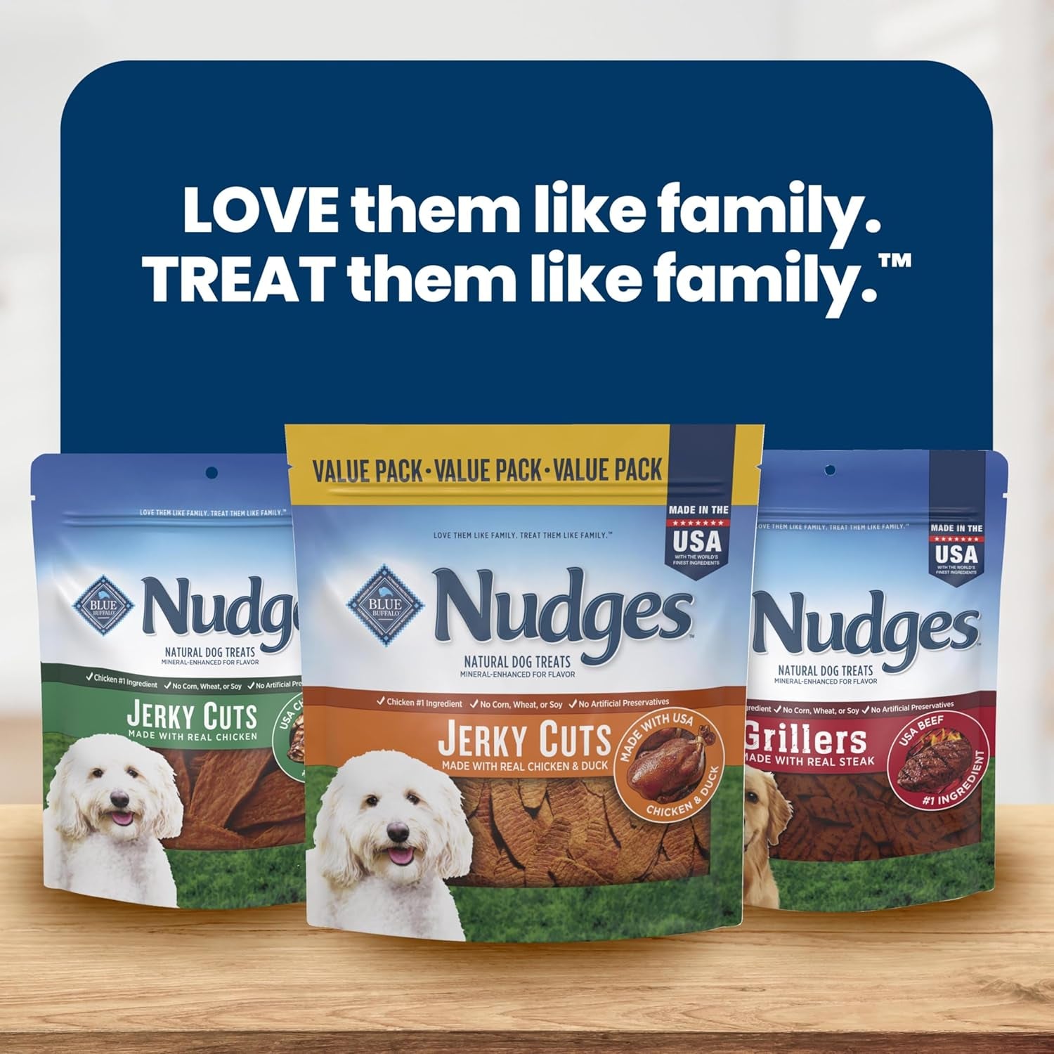 Blue Buffalo Nudges Chicken & Duck Jerky Cuts Natural Dog Treats, Oven-Roasted, Healthy Reward or Training Treat, Made in the USA with Real Chicken & Duck, No Artificial Preservatives, 36 Oz.