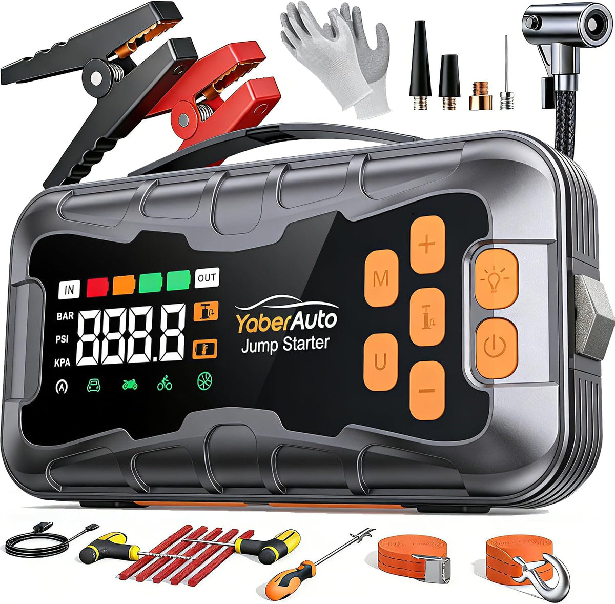 Yaberauto 16-In-1 Jump Starter with Air Compressor 8000A 160PSI, Tool Kits