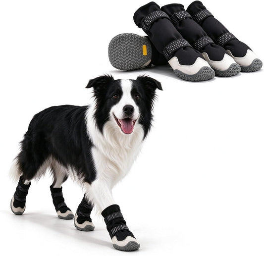Enjoying Winter Dog Boots, Anti-Slip Long Legged Dog Booties Medium Breed, Pet Shoes for Outdoor Snowy Rainy Day Paw Protection, Warm Doggy Walking Boots, Reflective Magic Straps, Adjustable, #5