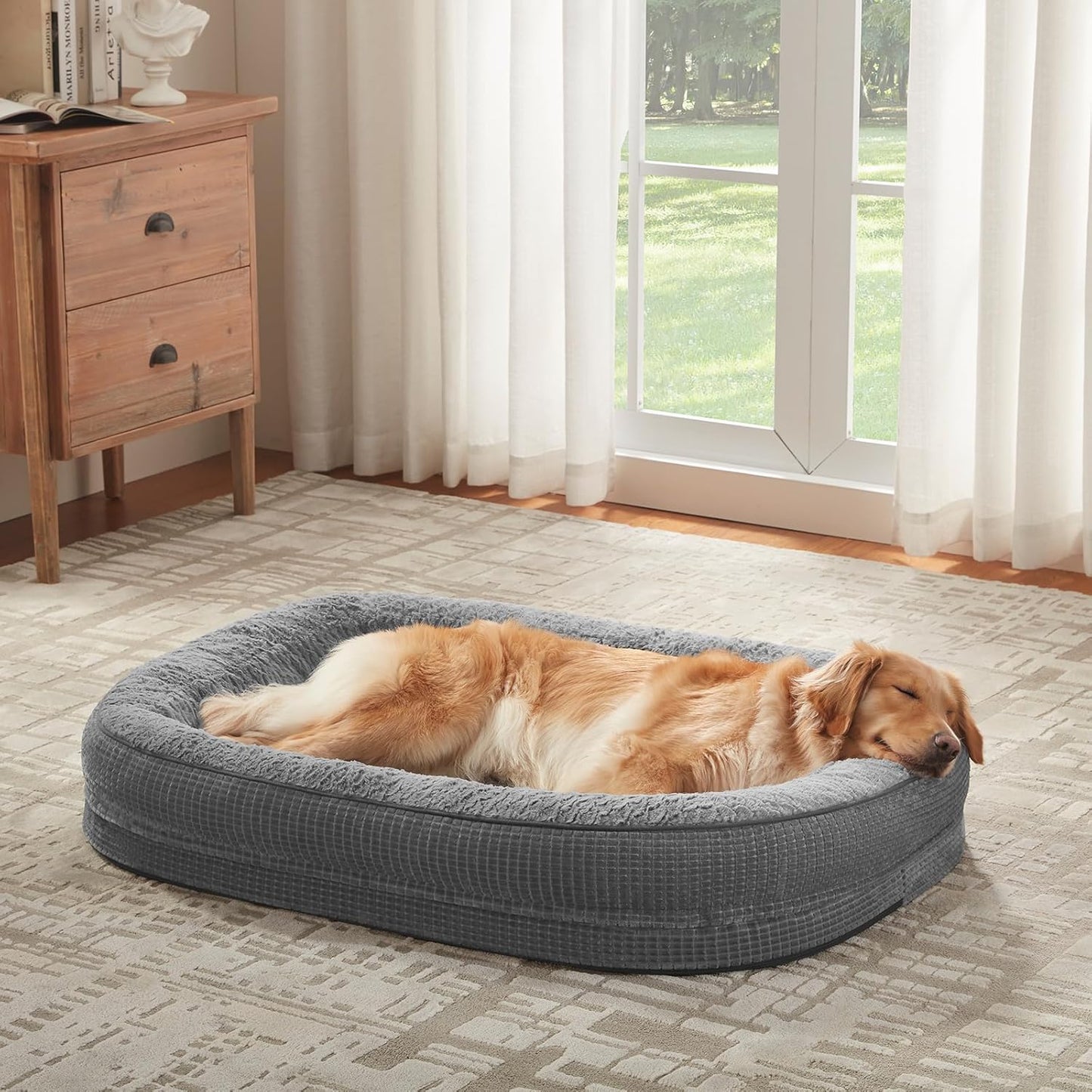 JOEJOY Orthopedic Dog Beds Large Sized Dog, XL Egg-Crate Memory Foam Pet Couch Bed with Bolster Sides, Waterproof Lining, Removable Washable Cover & Non-Slip Bottom, Grey
