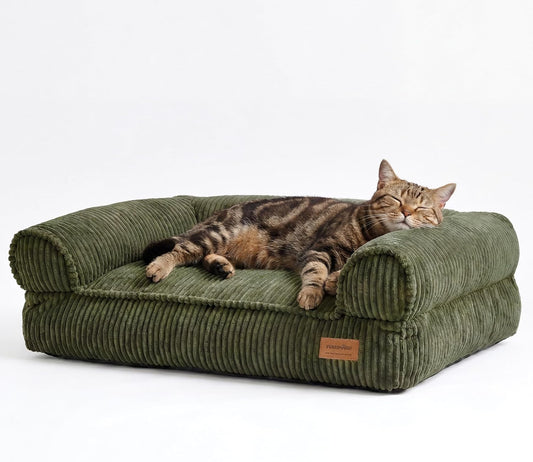 FUKUMARU Dog Couch Bed, Corduroy Cozy Cat Bed, Waterproof, Washable Cover