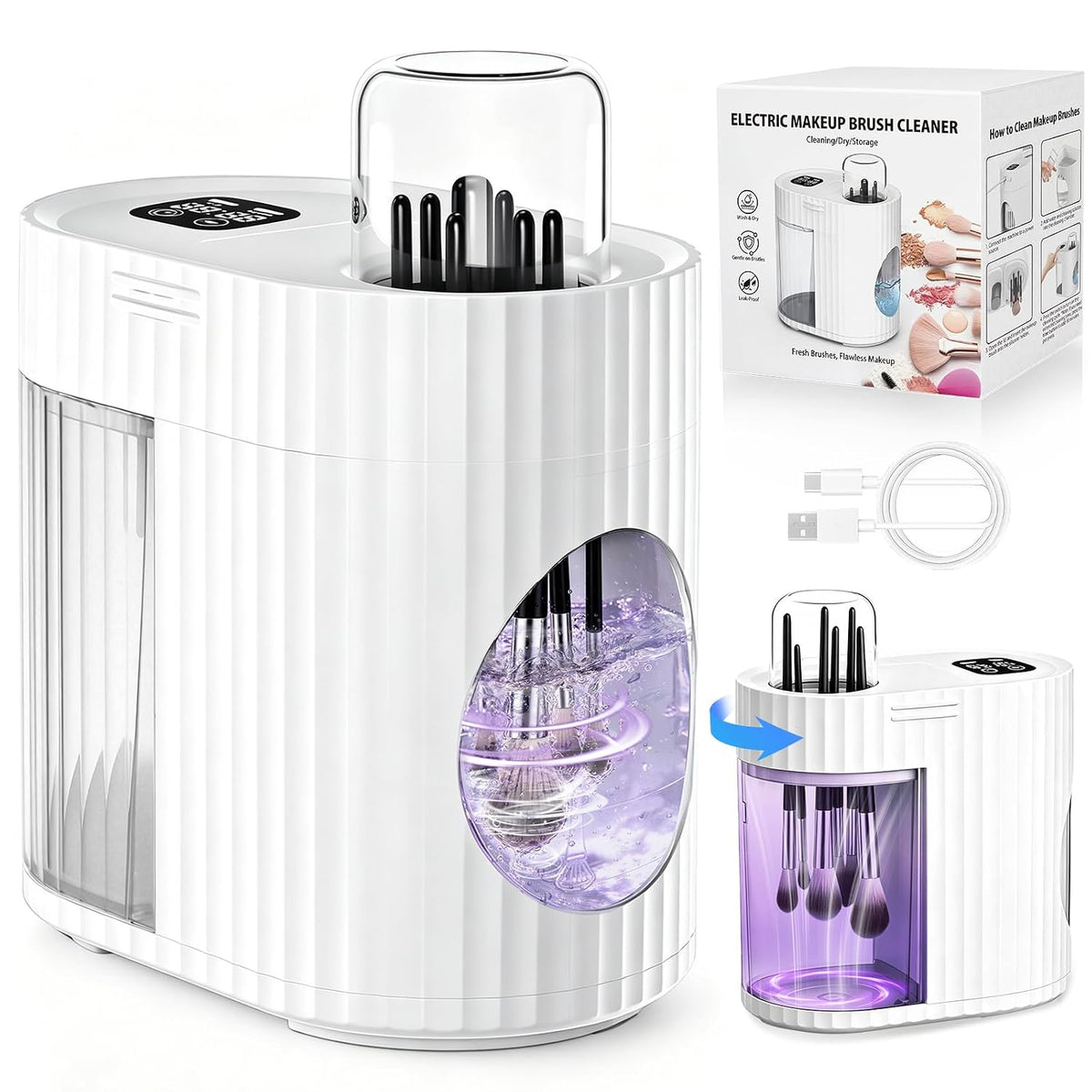 3 in 1 Electric Makeup Brush Cleaner Automatic Cleaner Spin Dry Storage