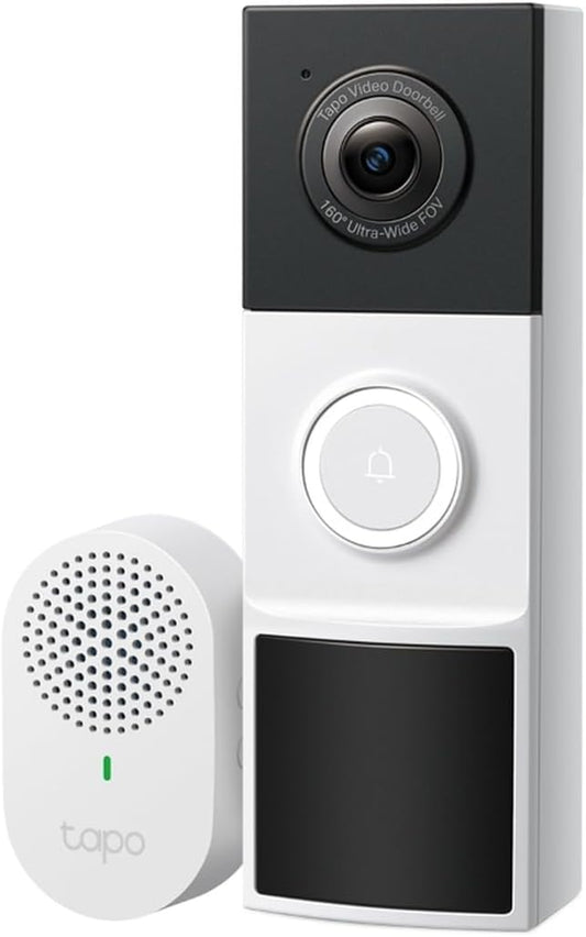 Tapo 2K Wireless Smart Video Doorbell W/Chime, 160° Ultra-Wide View, D210