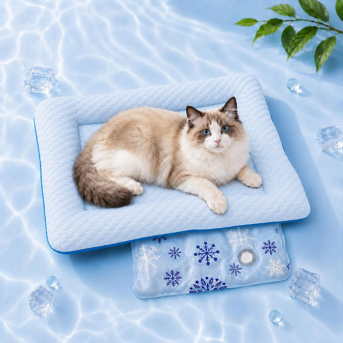 Cooling Pet Bed with Water-Fill Cooling Pad, Thick Breathable Pet Cooling Mat for Dogs & Cats, Washable Soft Cushion, Non-Toxic Summer Cooling Pad for Crate, Couch, Floor