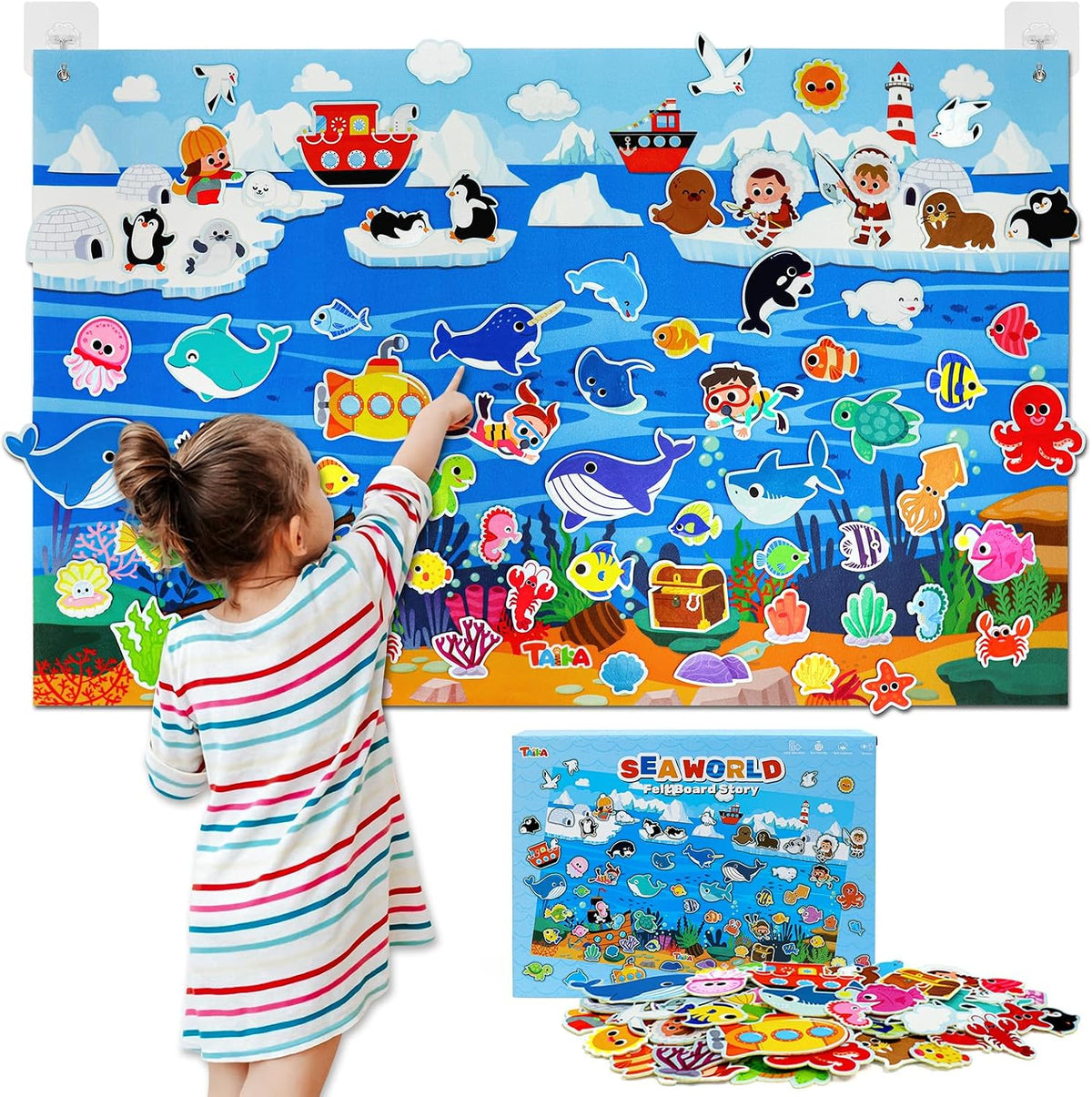 Taika 70Pcs Ocean Creatures Felt Story Board Set, 43X28Inches Flannel Board