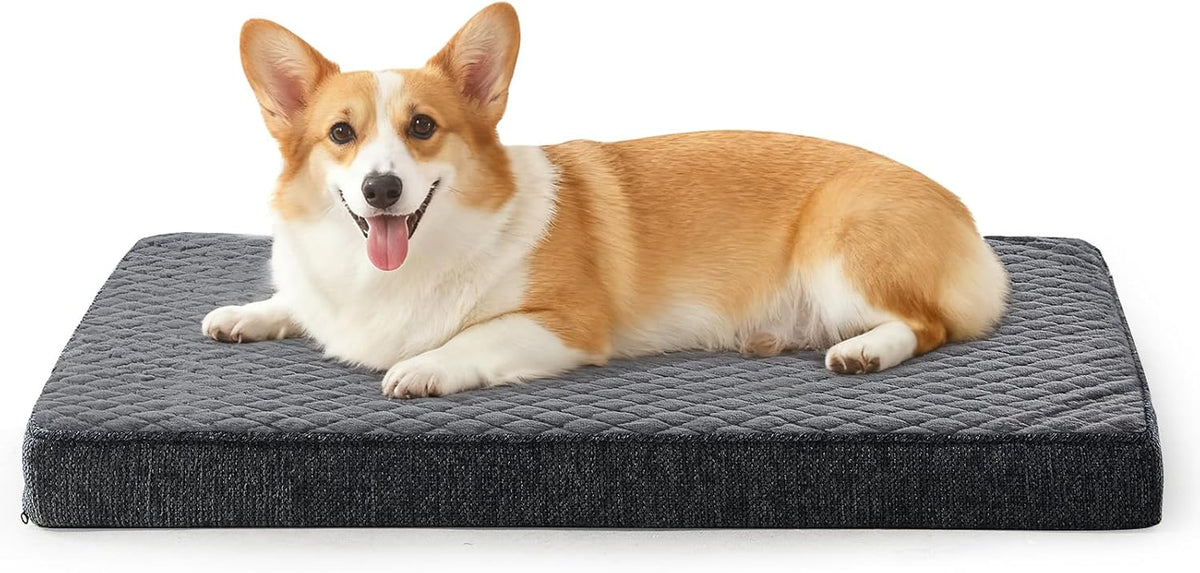 JOEJOY Orthopedic Medium Dog Bed, Washable Dog Crate Bed Medium Sized with Removable Cover, Egg Memory Foam Pet Beds, Grey, 29"X18"