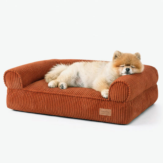 FUKUMARU Dog Couch Bed, Corduroy Cozy Cat Bed, Waterproof, Washable Cover