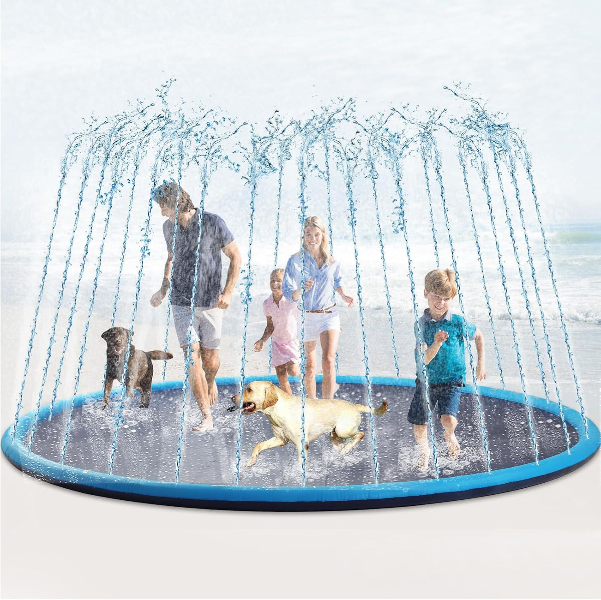 Lewtemi 10 Ft Extra Large Non-Slip Splash Pad 120" for Adult Kids and Dog, Giant Thicken Sprinkler Pool Summer Outdoor Toys Fun Backyard Fountain Play Mat for Family Pet Dog (Blue,Classic Style)