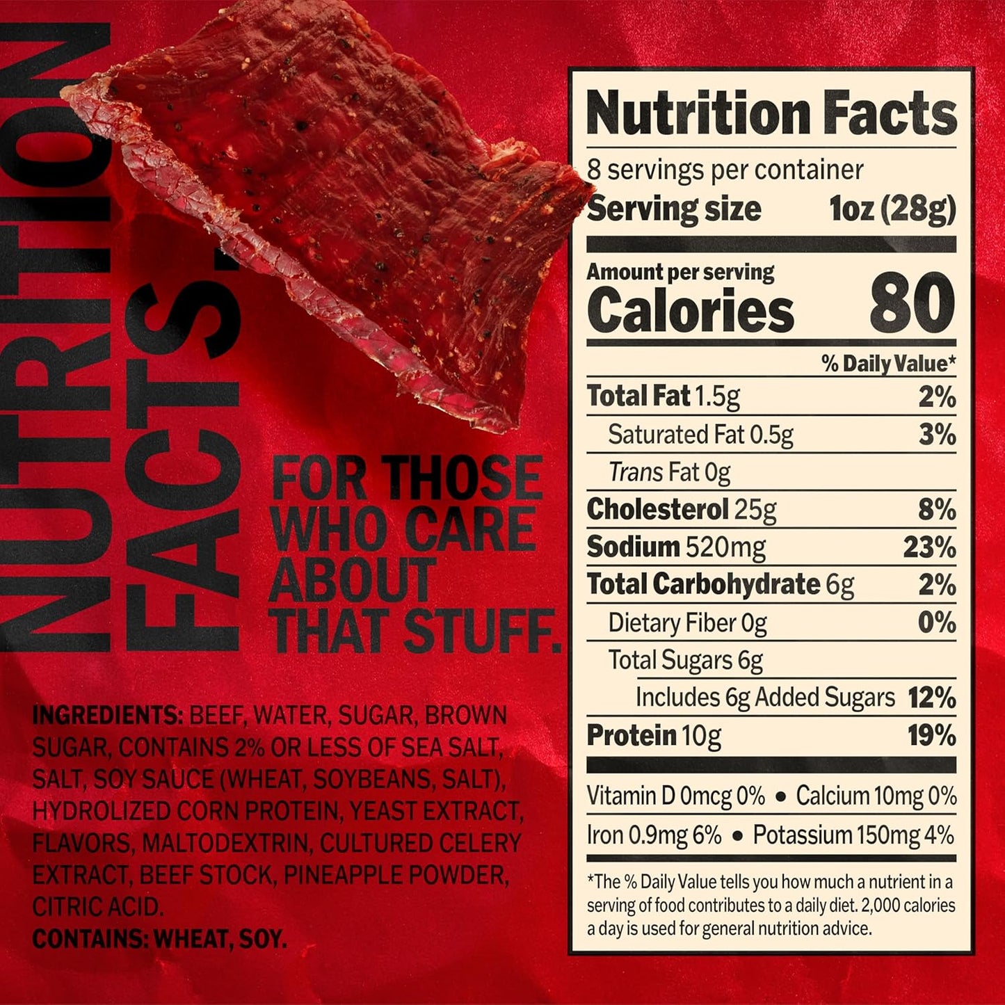 Jack Link'S Beef Jerky Half Pounder - Original - Made with 100% Real Beef - Ready to Eat Real Meat Protein Snacks - 10G Protein per Serving - 8 Oz Large Jerky Bag