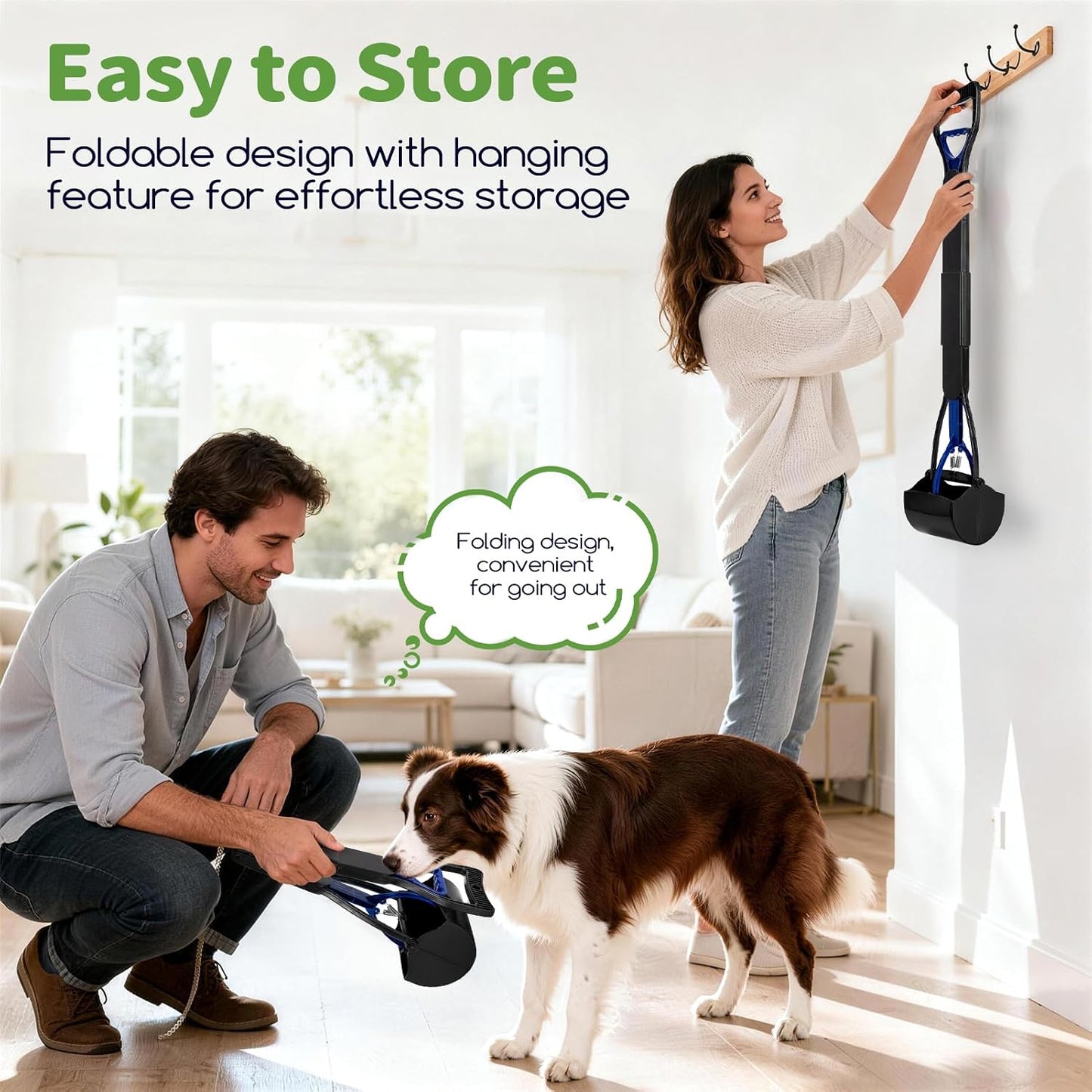 32" Pooper Scooper with Bags & Dispenser Attachment, Long Handle Dog Poop Scooper for Large/Small Dogs, High Strength Spring No-Bend Poop Scoop, Foldable Poop Picker Upper for Grass/Gravel Pick Up