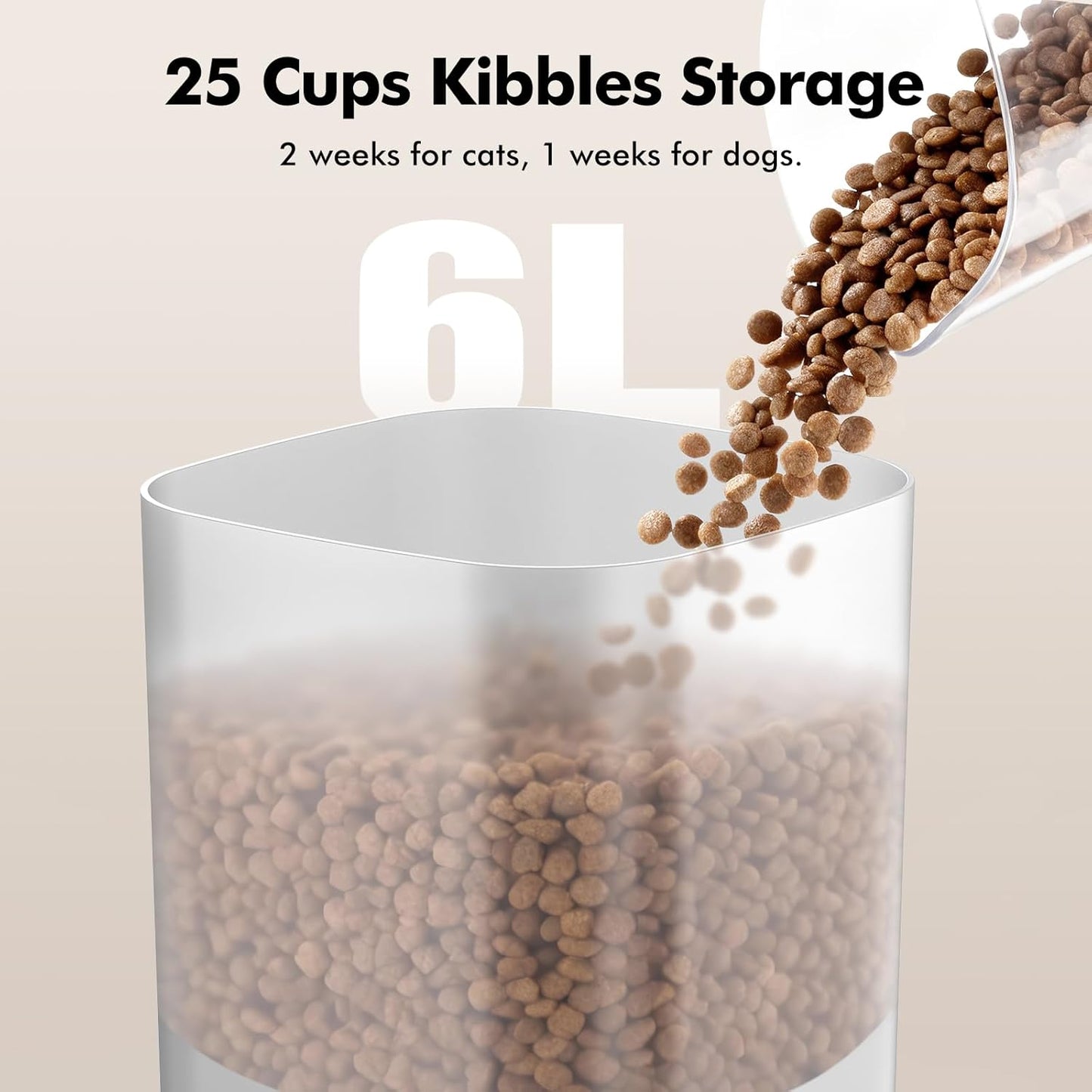 Automatic Cat Feeder for 2 Cats, 6L/25 Cup Large Capacity Wifi Pet Feeder with 2 Stainless Steel Bowls, Dual Power Supply, APP Control, 10S Voice Recorder, Timed Dry Food Dispenser for Multiple Pets
