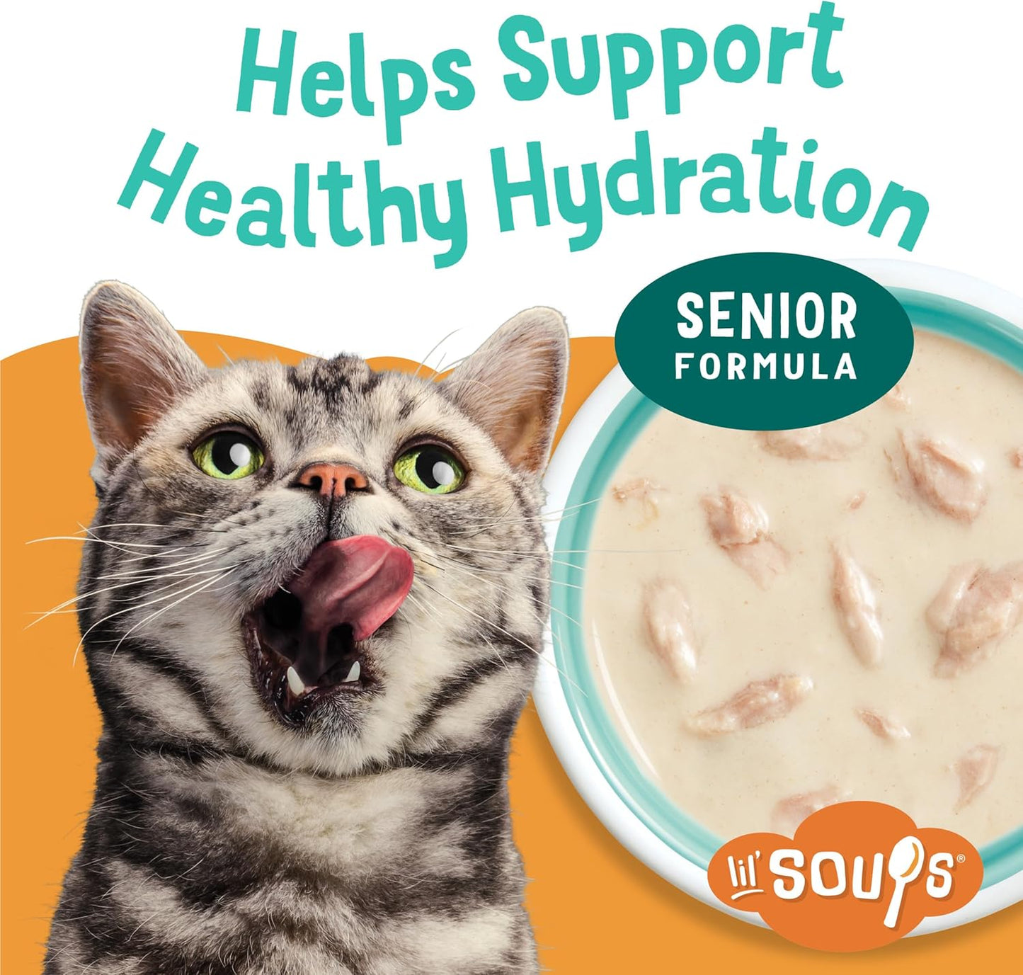 Purina Friskies Grain Free Senior Lickable Cat Food Toppers Lil’ Soups with Skipjack Tuna in a Velvety Tuna Broth - (Pack of 8) 1.2 Oz. Cup