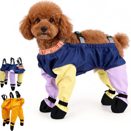 Dog Suspender Booties, Dog Rain Boots with Suspender, Breathable Waterproof Pets Boots, Adjustable Dogs Paws Boot Rain Shoes Leggings for Snow and Rain Days Small to Medium Dogs (Mixed Color, L)