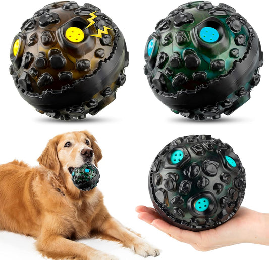 Honoson 2 Pcs Dog Ball for Aggressive Chewers, Indestructible Interactive Dog Toy with Squeaky Giggle, Elastic Rubber Wobble Chew Toy for Small Medium Large Dogs, Teeth Cleaning (Lake Blue,Yellow)