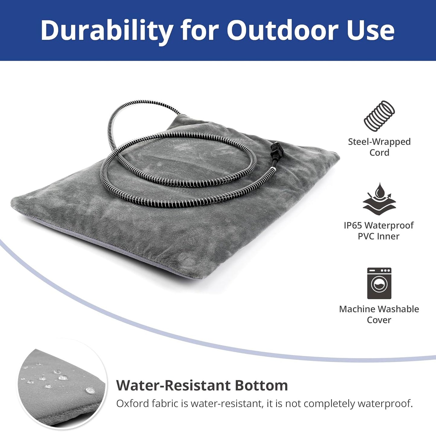 Outdoor Heated Cat Bed, Soft Pet Heating Pad with Steel-Wrapped Cord, outside Pet Warmer for Feral Cats and Dogs, 19.7" X 15.7", 40 Watts