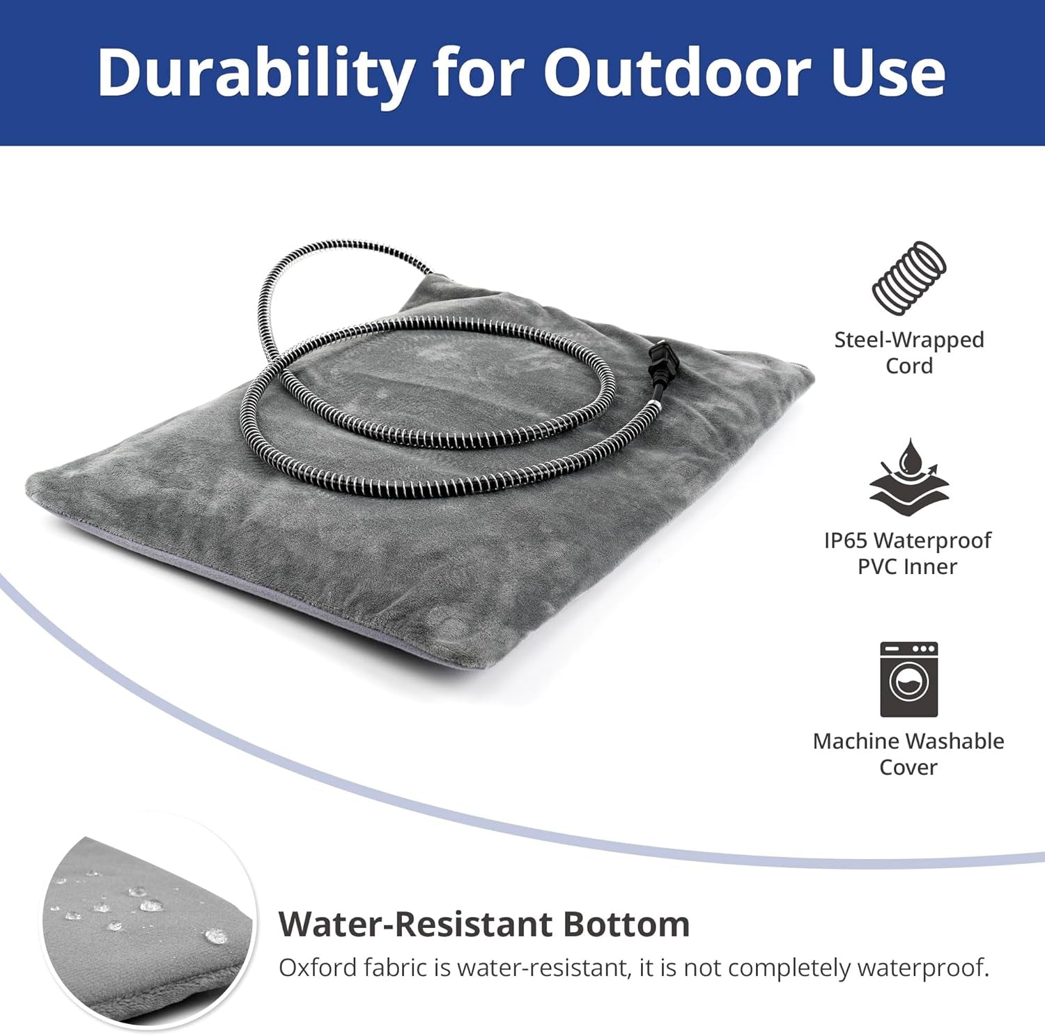 Outdoor Heated Cat Bed, Soft Pet Heating Pad with Steel-Wrapped Cord, outside Pet Warmer for Feral Cats and Dogs, 19.7" X 15.7", 40 Watts