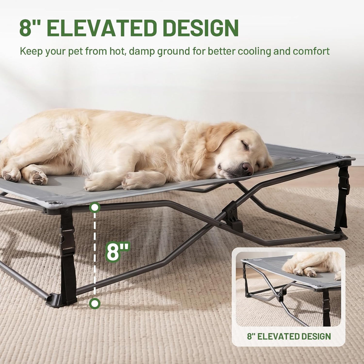 TIMBER RIDGE Outdoor Dog Bed, Cooling Elevated Pet Bed Portable Raised Dog Bed with Breathable Mesh, Dog Bed Foldable Dog Cot for Indoor & Outside, Grey