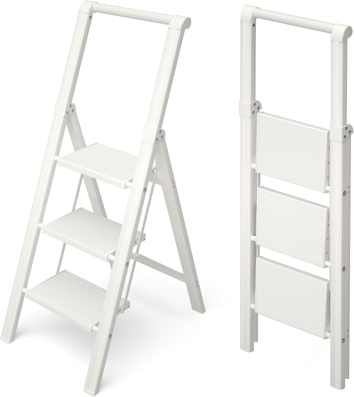 Hillhutapex Aluminum 3 Step Ladder, Step Stool Foldable Ladder(White)
