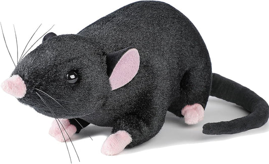 Realistic Black Rat Plush for Cats & Dogs - 12.6" Stuffed Animal Pet Toy, STEM Learning & Novelty Gift, Lifelike Mouse/Rat Plushie with Bendable Tail (Black) – Interactive Cat & Dog Toy.
