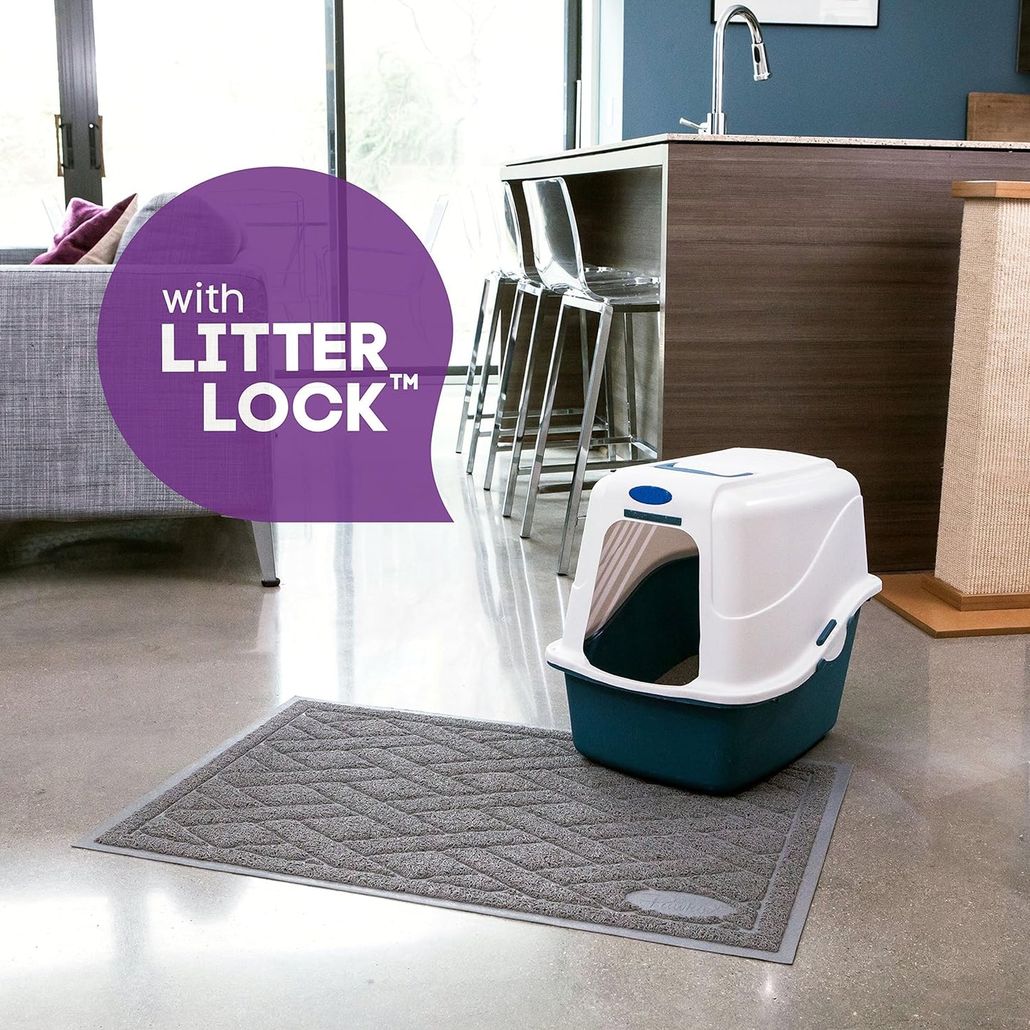 Pawkin Cat Litter Mat, Patented Design with Litter Lock Mesh, Extra Large, Durable, Easy to Clean, Soft, Fits under Litter Box, Litter Free Floors, Gray