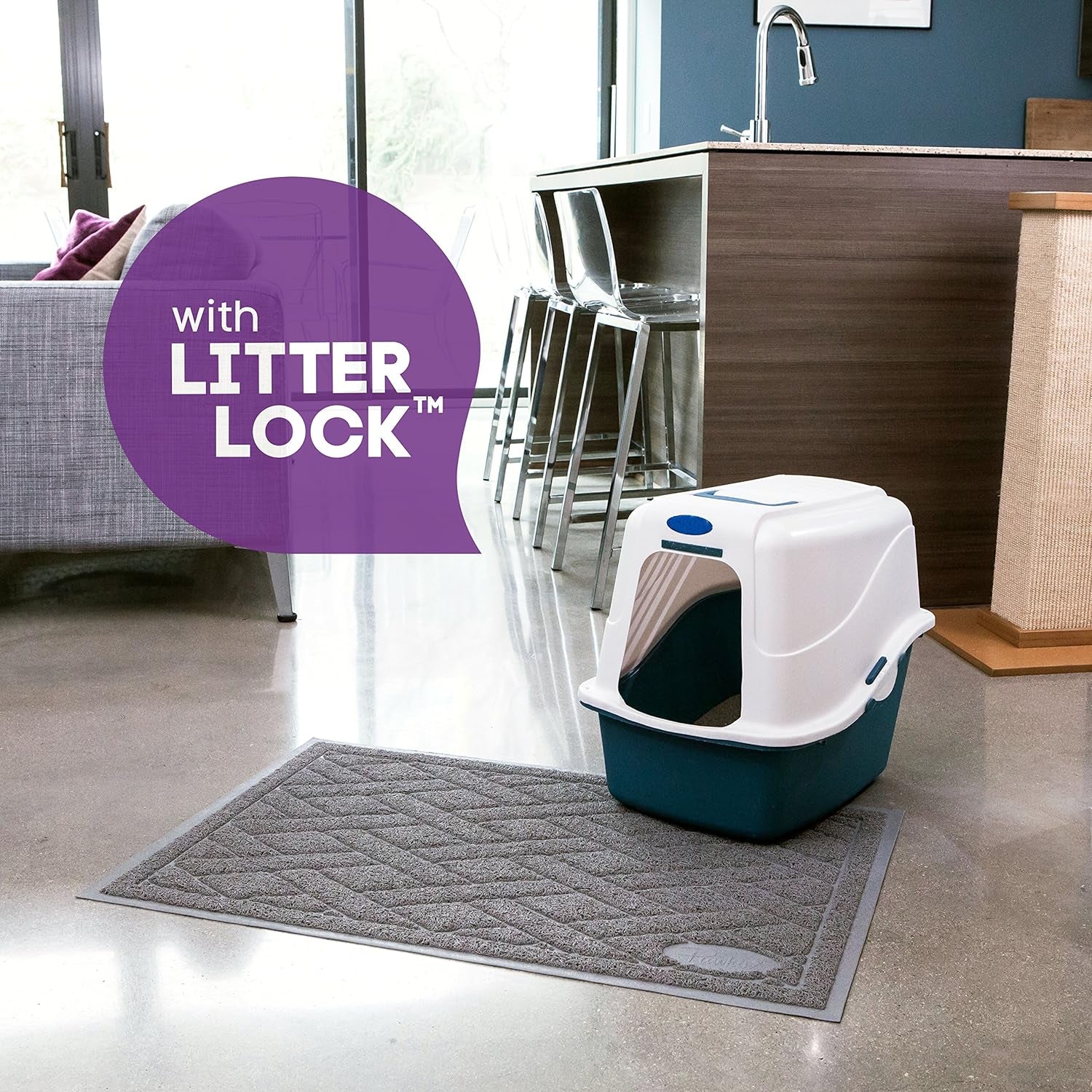 Pawkin Cat Litter Mat, Patented Design with Litter Lock Mesh, Extra Large, Durable, Easy to Clean, Soft, Fits under Litter Box, Litter Free Floors, Gray