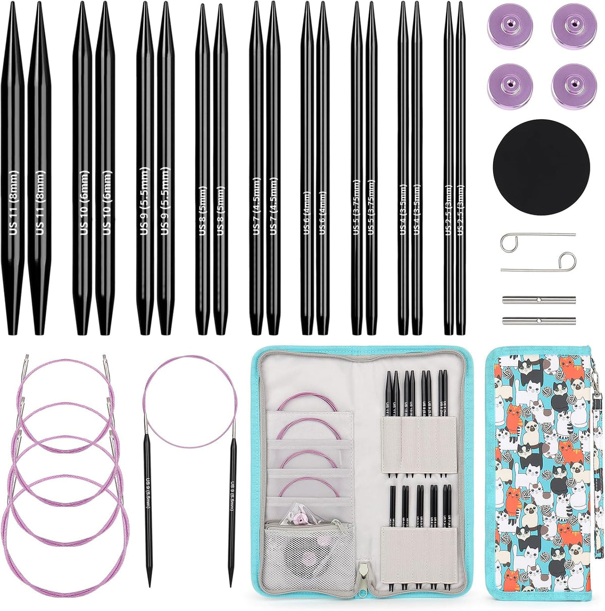 Aeelike 9 Pair Interchangeable Knitting Circular Needles Set 3-8.0Mm, Black