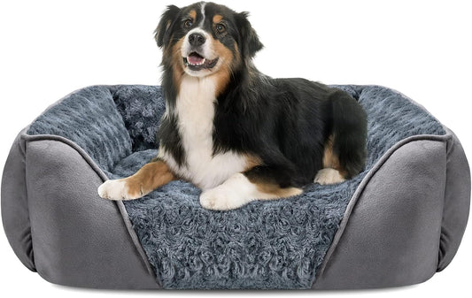 INVENHO X-Large Dog Bed for Large, Medium, Small Dogs - Rectangle, Washable, Orthopedic, Soft Calming Sleeping Puppy Bed - Durable Pet Cuddler with Anti-Slip Bottom - XL (35"X25"X10")