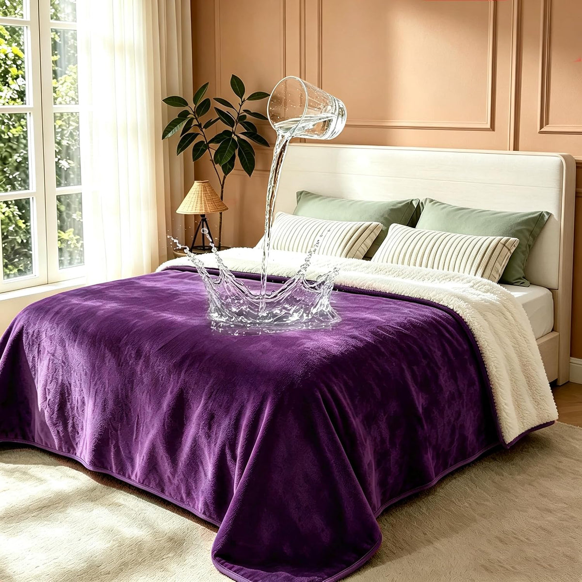 Gogobunny Waterproof Blanket for Bed Couch, Sherpa Fleece Throw, 50X60